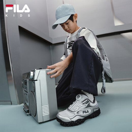 FILA Fila pebble shoes children's running shoes 2025 summer new sports shoes thin sole mid-large children's ballet shoes Fila white/space silver-AWS 35 inner length 22.0cm