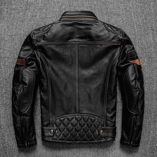
JEEP SPIRIT new product first layer cowhide leather genuine leather jacket men stand collar trendy motorcycle riding suit jacket men can be added protective gear jacket men black XL
