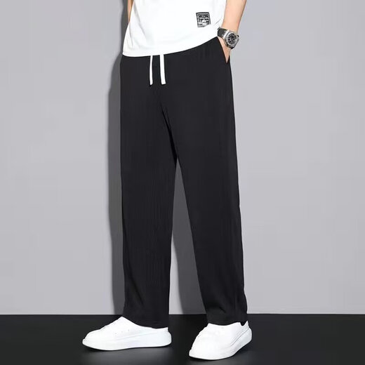 柯菲沃冰丝裤男夏季薄款宽松直筒垂感凉感休闲长裤潮流九分哈伦运 潮速汇-K41黑色 （单件） XL (建议115-130斤内)