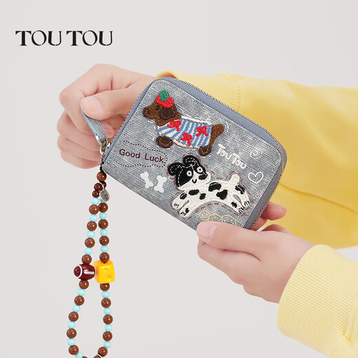 toutou女士钱包牛仔腊肠狗卡包多功能钱包可爱手拿包生日礼物 牛仔蓝
