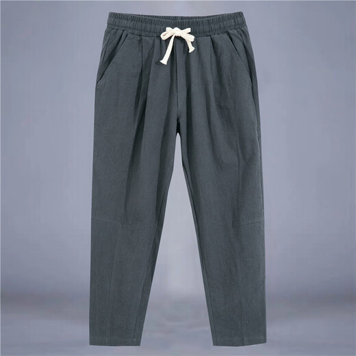 Fox Donkey Fox Nouveau pantalon chinois en coton et en ligne Men Men Fin Loose Wide Jambes Coton et ligne Pantalon décontracté simple Pantalon Cropped Men Green XL