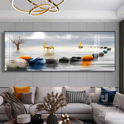 Jihe Wanshixing Kreuzstich fertiges Wohnzimmer hängen mit Rahmen Horizontale Einzellandschaft Neues chinesisches Stil Landschaftslandschafts Sand XL-679 Rahmen 50*180 cm Flachkristall Porzellanmalerei