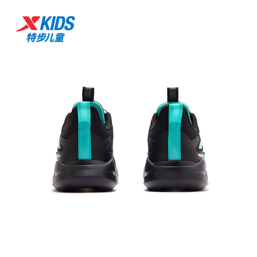 XTEP children's shoes, boys' medium and large children's mesh leather swivel buckle breathable running shoes, black/aurora green, size 37