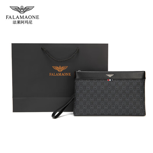 法莱阿玛尼（FALAMAONE）男士手拿包男时尚休闲商务大容量手包信封包潮牌手抓包 黑色