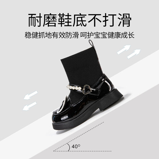 达芙妮女童短靴春秋季新款儿童黑色袜靴公主马丁靴子防滑童鞋 黑色28码