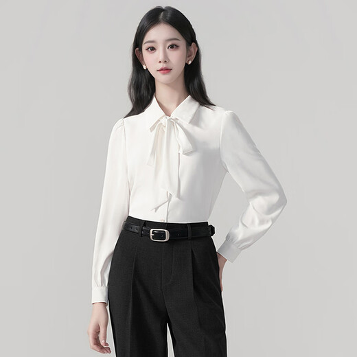 Troman 1-shirt 2-wear no-iron removable bow white shirt women's long-sleeved professional wear formal top interview shirt