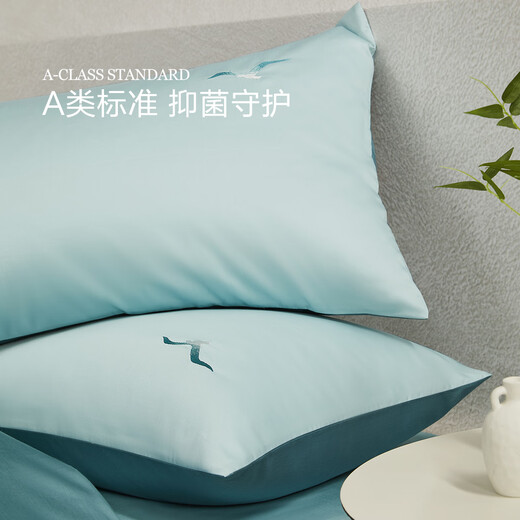 Mercury home textile bed four-piece set pure cotton 100% Class A 60S long lint cotton tribute satin bed sheet four-piece set summer plain bedding Deep sea blue gourd [Class A antibacterial] 60 pieces 1.5/1.8m bed sheet style with 200*230cm quilt core