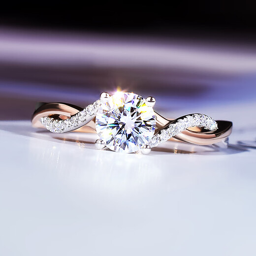 Zhongchi star cultured diamond ring for women 18K rose gold two-color IGI 1 carat artificial real diamond niche twisted arm diamond ring D VVS1/very slightly flawed Shanghai IGI certificate 3EX2