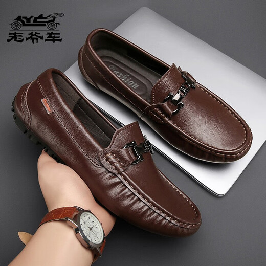 Classic Car (WECKER) Hong Kong high-end men's genuine leather beanie shoes for spring new casual lazy shoes with one foot drive shoes British leather shoes black 9905 holes counter 38