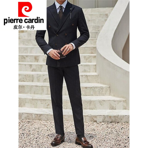 Pierre Cardin 25th new autumn and winter new suit casual pants Korean style casual pants men's striped double-breasted suit dress coffee 52