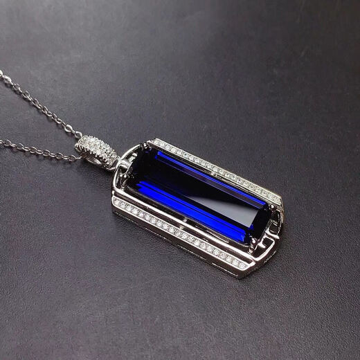 Fujiu sapphire necklace pendant 925 silver platinum plated rectangular plate ring gemstone clavicle chain women's tanzanite sapphire pendant 925 silver sapphire necklace pendant