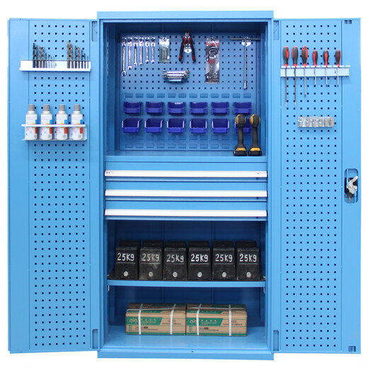 Cuigui Heavy Duty Tool Cabinet Thickened Iron Cabinet Workshop Double Door Multi-Function Hardware Repair Tool Storage Box Storage Cabinet Style Three 1000*500*1800 Gray White Without Accessories ZX03