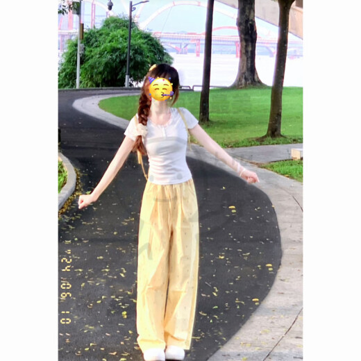 素优米（SUYOUMI）多巴胺穿搭甜妹温柔风显瘦短袖上衣彩色波点直筒阔腿裤两件套ins 套装-上衣+裤子【已有756人在拼 S 60-85斤【品质】