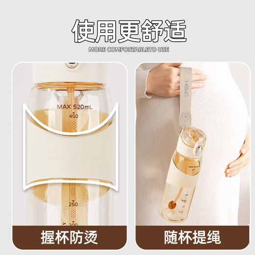 Cica straw cup for pregnant women lying down and drinking water tritan plastic children's student water cup women's summer sugar resistant with scale tritan material + cup brush + straw brush beige 520ml