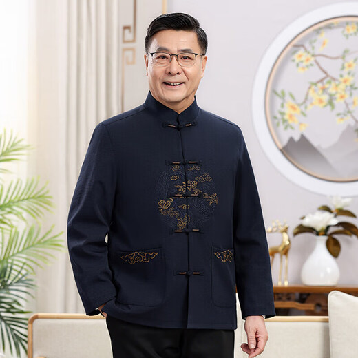 新年新款唐装男老年爷爷奶奶春秋夹克外套中国风本命年高品质套装 红色 9230【套装】 XL /180【推荐135-150斤】