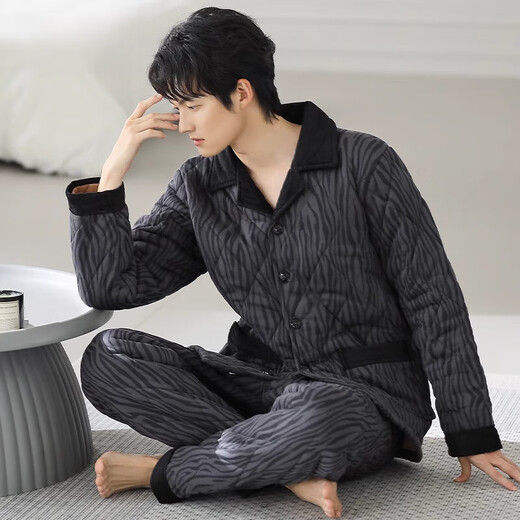 Modal Pyjamas Herren Dreischicht reines Baumwollverdickter Samt Herbst und Winterstil warmer Winter großer Home-Kleidungsstück 3886 m (165 Größe) empfohlen, Gewicht zu tragen 100-12