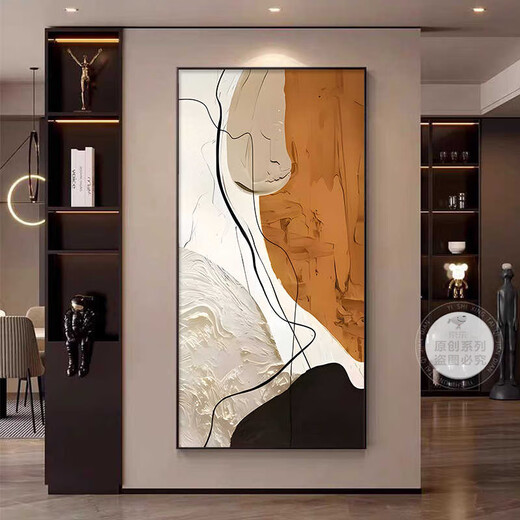 Huaixue modern simple entrance decorative painting abstract living room entrance door hanging painting light luxury atmospheric corridor mural E1396 Suran Art B 40*80 (recommended walls of 0.6 meters-0.7 meters) texture oil canvas ps black frame