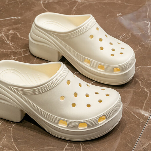 
She enjoys her enjoys hole shoes women's beach shoes sandals thick sole high heels outside slippers TQ698 white 35/36