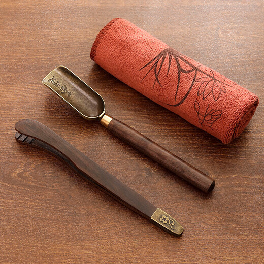 Tea set clip Kung Fu accessories solid wood tea clip three-piece set non-slip tweezers tea spoon tea cup tea leaves wooden alloy tea spoon (tea ceremony) + tea clip
