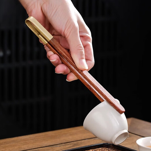 Yipin Workshop copper wood tea clip ebony rosewood Kung Fu tea set accessories household tea cup clip tweezers cup washing tool ebony copper tail tea clip
