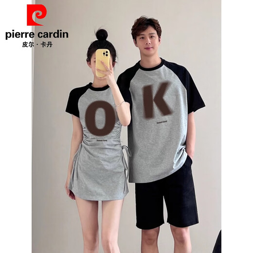 Pierre Cardins Sonderanzug des Spezialpaares Summer Dress One Rock One Kleid 2025 Neues Baumwollkurzärmel-T-Shirt One Men und One Damen-Top-Stoffqualitätssicherung) 691 Frauenrock + Männer ts Männer l + Frauen