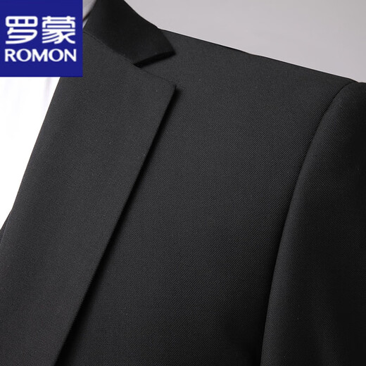 罗蒙（ROMON）西服套装男春秋商务休闲正装新郎婚礼礼服西装两件套修身西服外套 黑色两粒扣 S 165