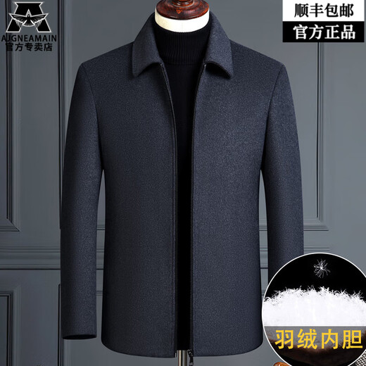 AJGNEAMAIN意大利轻奢品牌羊毛夹克男羽绒内胆加厚中年领导干部羊毛呢子外套 6211黑色【翻领扣子】 190/3XL码