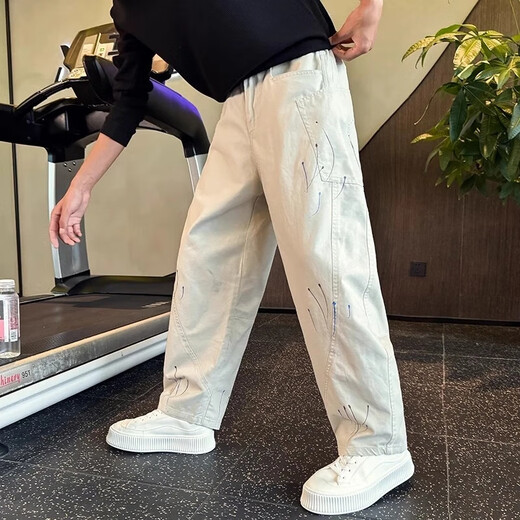 Kuraishi Kazuki trendy graffiti scimitar pants men's handsome loose straight pants 2025 new high-end men's casual pants spring and autumn black L 120-140Jin Jin equals 0.5 kg