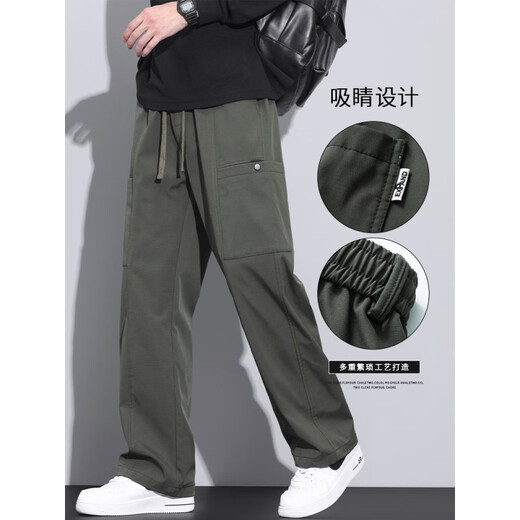 森马（Semir）美式潮牌工装裤子男宽松直筒伞兵裤2025春季新款运动休闲长裤 9856-军绿色 M 【商家】90~110斤