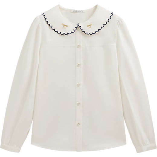 YEEHOO children's shirt girls spring new lace doll collar college style top spring fashion casual middle and large children's clothing small lace butterfly white 120