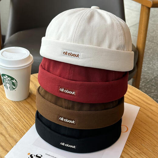 Xiniu men's melon skin hat Japanese style Harajuku style street trendy beanie hat yuppie hat landlord hat girls black one size