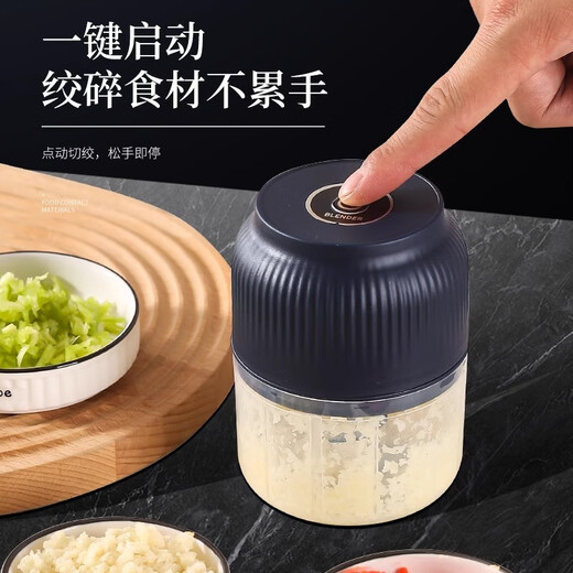 Fiyuega electric garlic masher, garlic masher, small garlic masher, household garlic masher, blue 400 ml + 6-leaf knife