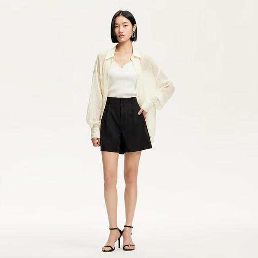 VEROMODA Shorts Women's 2025 Autumn and Winter New Solid Color Pinch High Waist Slim Casual Shorts Versatile Commuting Black XL