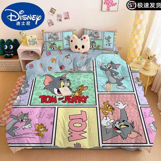 迪士尼猫和老鼠可爱纯棉床上用品儿童四件套学生宿舍卡通床单被套 1049JT (被套220*240)四件套1.8床