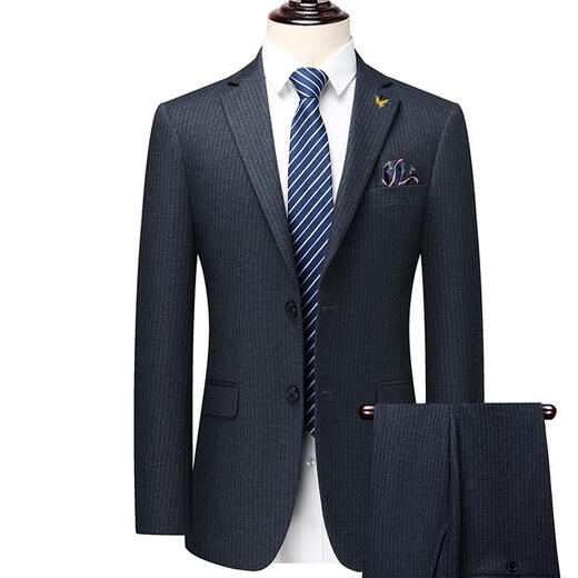 Angel Bird Suit Two-piece Men's Business Versatile Wedding Dress Wool Professional Suit Light Luxury Jacket 2602 Black Striped Suit + Trousers Double Slit 50 180/52 Recommendation 1-165 Jin Jin equals 0.5 kg