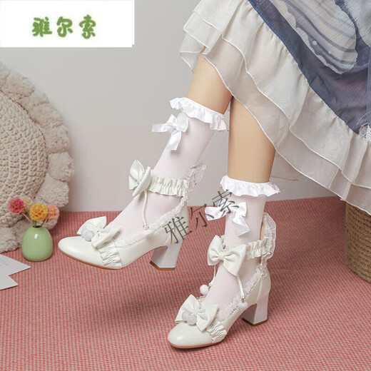 Yalso children's high heels children's white princess shoes girls with dress Lolita ita shoes women's performance shoes white 6.5cm 14 years old and above 30 20cm