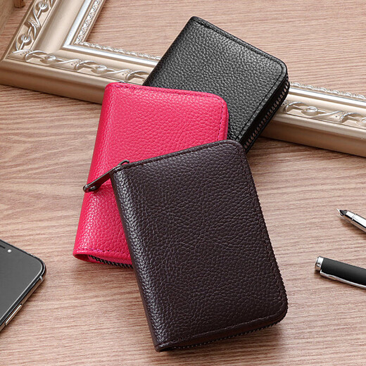 Qianfu Anti-theft Anti-magnetic Card Pack for Men Multi-function Driver's License Organ Bank Card Multi-card Anti-theft Brushing Document Pack for Women Pink/Capacity Ten Cards (Small Capacity Document Pack PU Leather Material-Regular Model [No Defense Function]