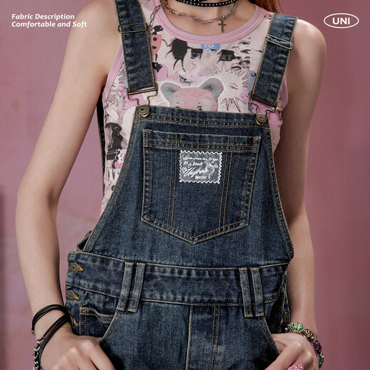 Unifree American Retro Trendy Cool Ripped Loch Wäsche alte, geradlinige Denim Overalls s s