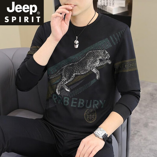Jeep Spirit2025 Весна и осенью футболка с длинным рукавом новая мужская футболка с длинным рубашкой Маленькая рубашка персонализированная европейская базовая рубашка для свитера плюс мужская топ [весна и осень] 6626 белый тонкий M 90-115Jin [Jin равняется 0,5 кг]