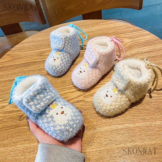 Skonwat Baby Chaussures Coton Chaussures en automne et hiver Sole Sole Sole 0-1 ans Garçons et filles pour tout-petit 8-10 mois Nouveau-né les chaussures de coton en laine chaude épaissie