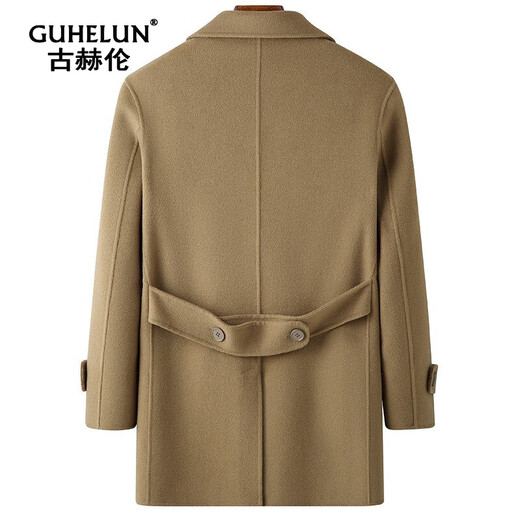 Gu Helun woolen coat for men's mid-length autumn and winter new men's double-sided wool coat for middle-aged and young fashionable casual jacket for men's tea camel XXL