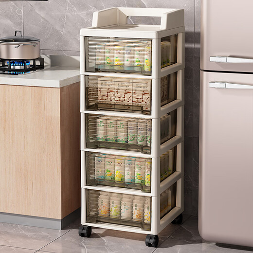 Meichao Storage Cabinet Drawer-type Office Desk Mobile Storage Rack Toy Snack Box Cosmetic Trolley Storage Rack Four-layer Armrest Style + Universal Wheel