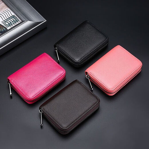 Genuine leather anti-degaussing card holder for men and women, compact anti-theft swiping bank card holder, large capacity multi-functional ID holder, card holder, first layer cowhide, 22 card slots, black card degaussing/anti-degaussing, anti-theft swiping-/anti-degaussing