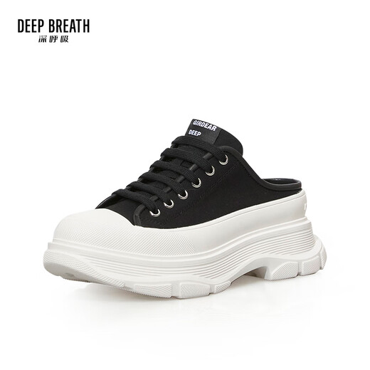 Respiración profunda respiración profunda zapatos para mujeres bolsas de la punta de la punta de la punta de la punta media de los zapatos de lona gruesas de ola mulas ax12250 blancos y negros 38