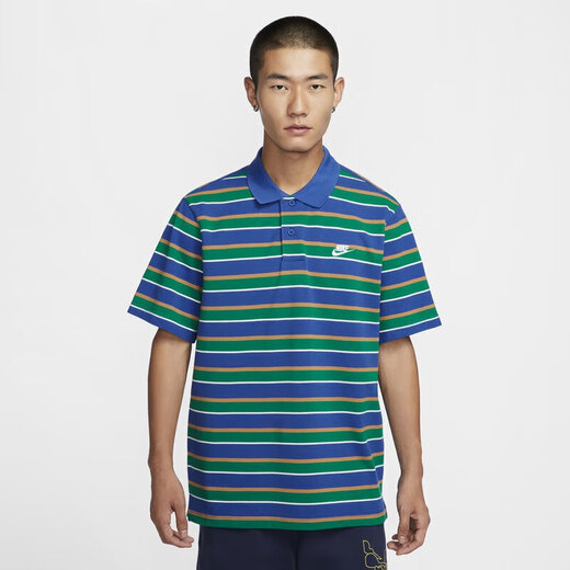 耐克（NIKE）T恤男装 2025春夏男子短袖翻领POLO衫透气休闲网球白色纯棉短袖男 FN3897-480 蓝色条纹 S