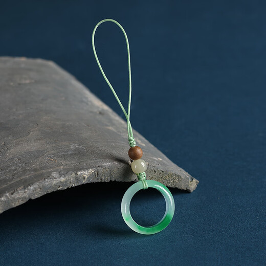 CHUXIANG Tianshan Cui Ring Jade Mobile Phone Lanyard Ring Buckle Hetian Jade Mobile Phone Chain Pendant Anti-Lost U Disk Ornament Agarwood + Hotan Jade Green Floating Flowers Random Darkness A23-204