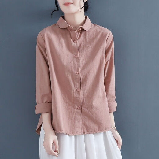 Puppenband reines Baumwollhemd für Frauen im Frühjahr und Herbst lose und vielseitig geschichtete Hemd College Retro Top J829 Khaki L (110-120jin [Jin gleich 0,5 kg])