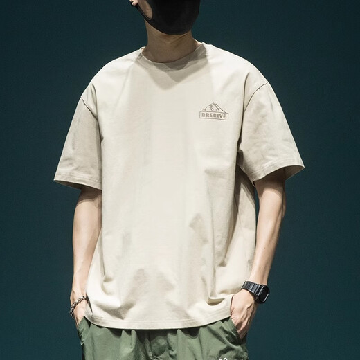 
Cotton high-end heavy short-sleeved T-shirt men's loose large-size half-sleeved T-shirt in summer new American fashion brand printed top HST1518 white short-sleeved M size