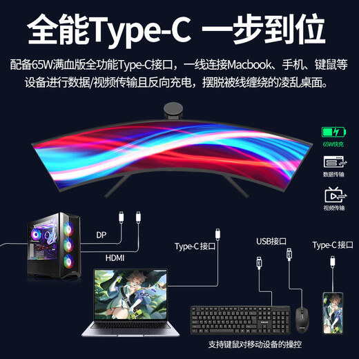 Lieguan (LIEGUAN) 34-inch hairtail screen monitor 180HZ quasi-4K e-sports game LCD screen computer 1500R curved lifting and rotating built-in speaker 21 9 desktop stock trading split screen 34-inch/quasi 4K180HZ/Typec/speaker/split screen