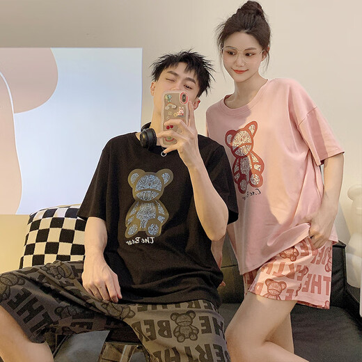 猫人情侣夏季纯棉卡通短袖睡衣家居服可外穿 AQT#682 M 女款(建议80-100斤)